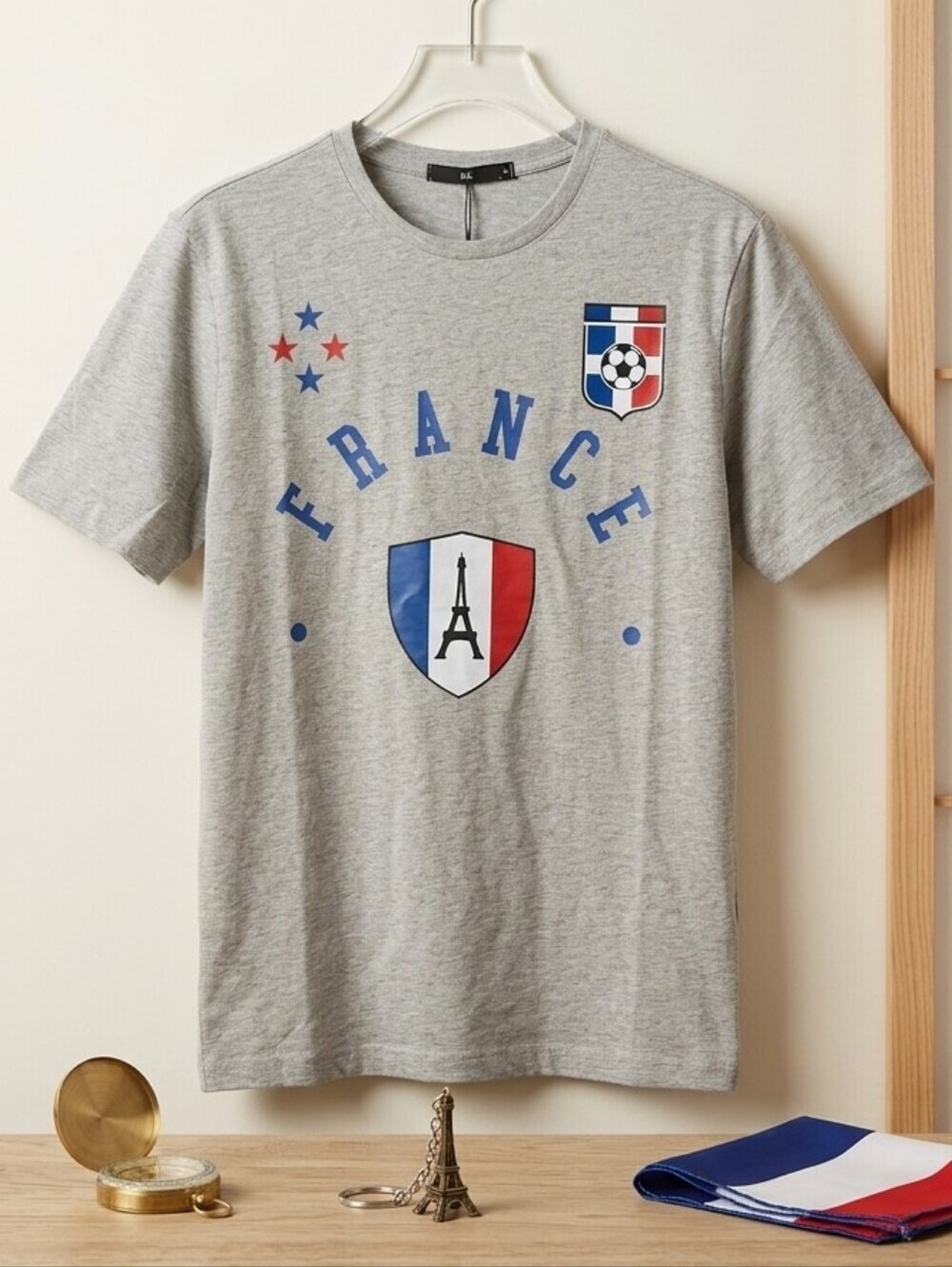 Les Bleus France National Soccer Tee Heather Gray Eiffel Tower